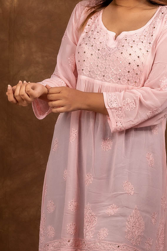 Alizeh Pink Chikankari with Mukesh work Top Libaas e Lucknow