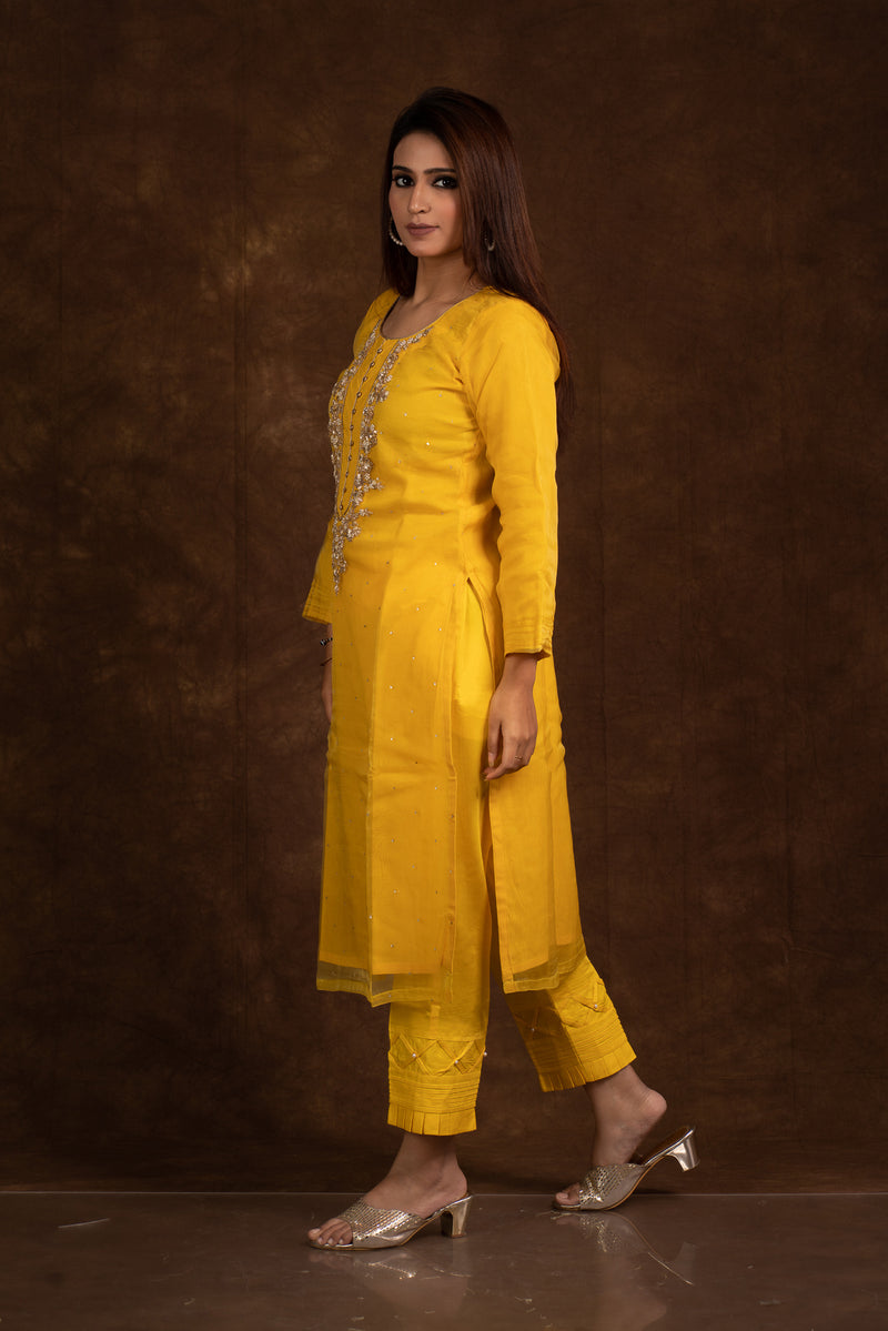 Indrani Yellow Embellished Suit Set Libaas e Lucknow