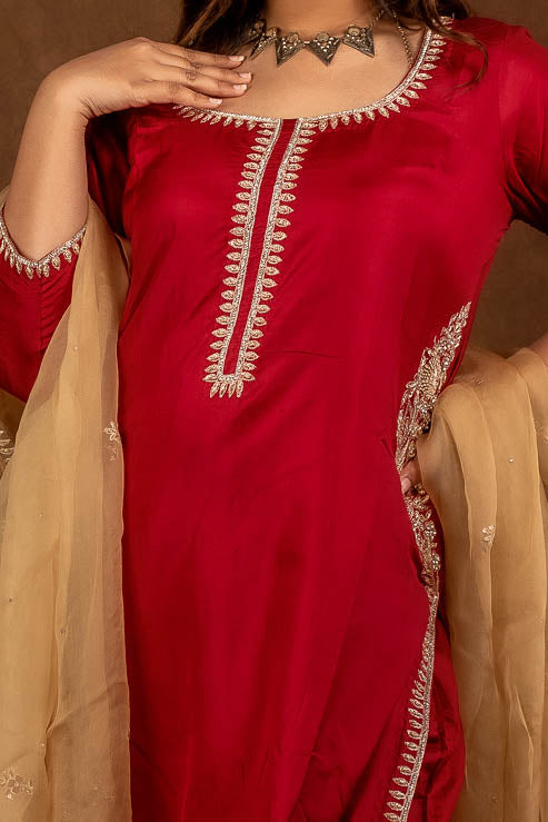 Kashish Red Embroidered Suit Set Libaas e Lucknow