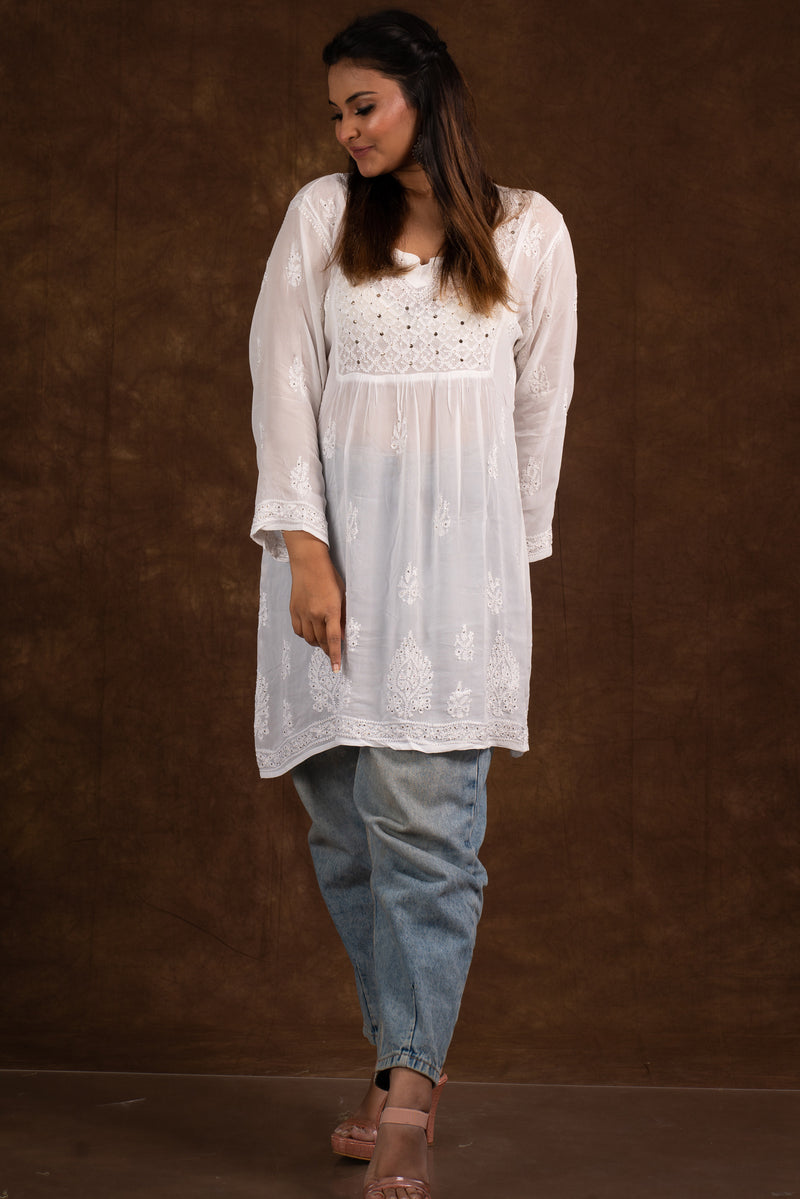 Alizeh White Chikankari with Mukesh work top Libaas e Lucknow