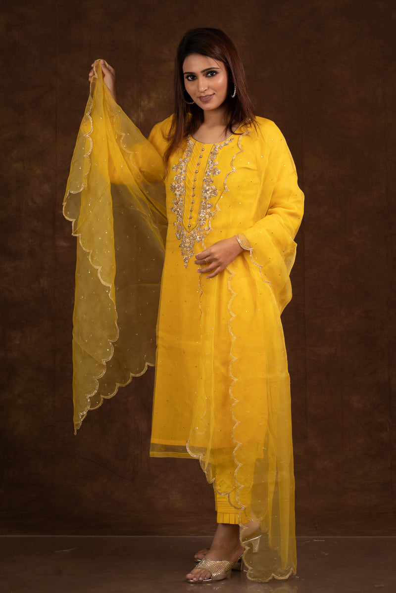 Indrani Yellow Embellished Suit Set Libaas e Lucknow