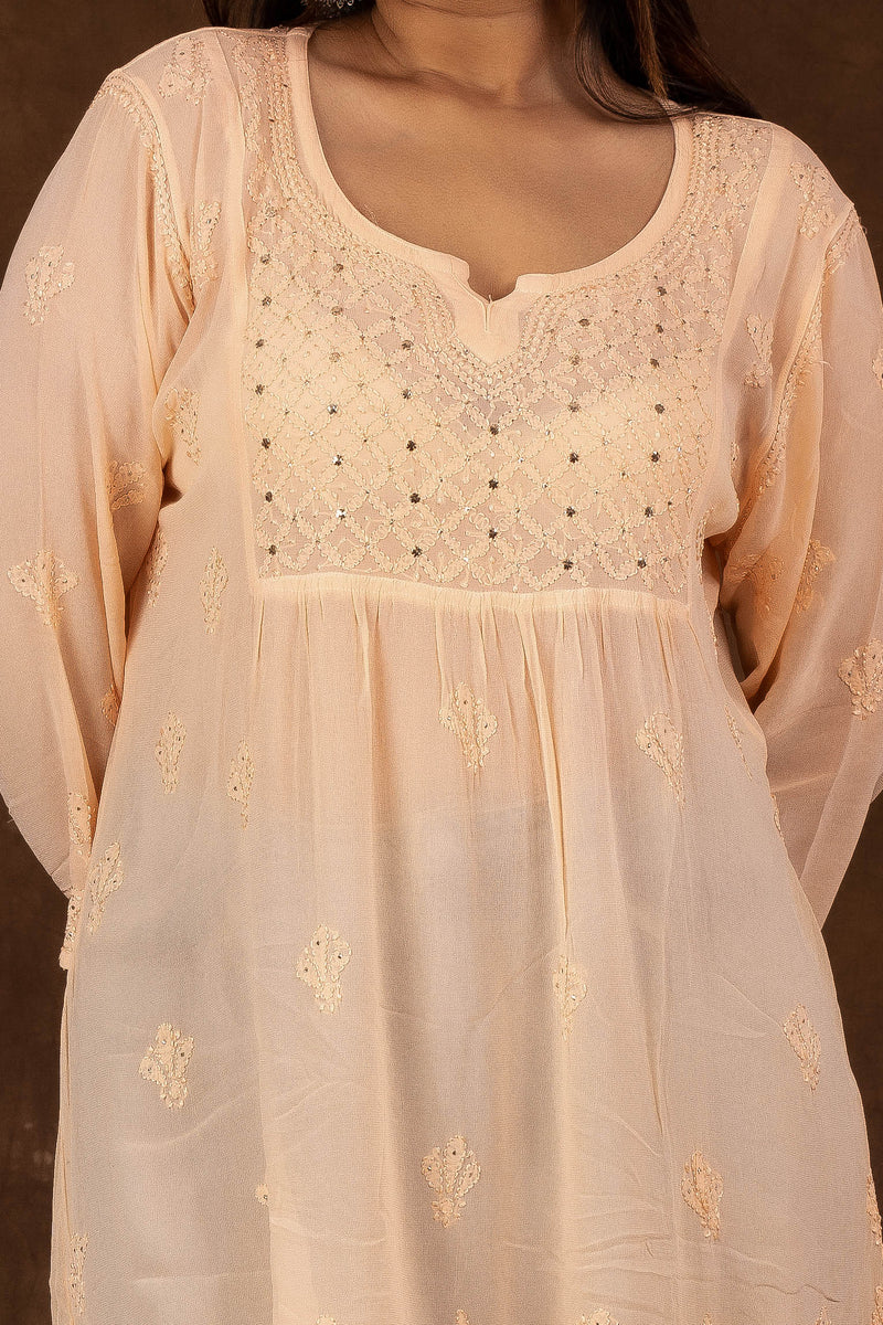 Alizeh Peach Chikankari with Mukesh work Top Libaas e Lucknow