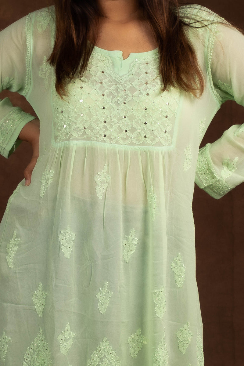 Alizeh Green Chikankari with Mukesh work Top Libaas e Lucknow