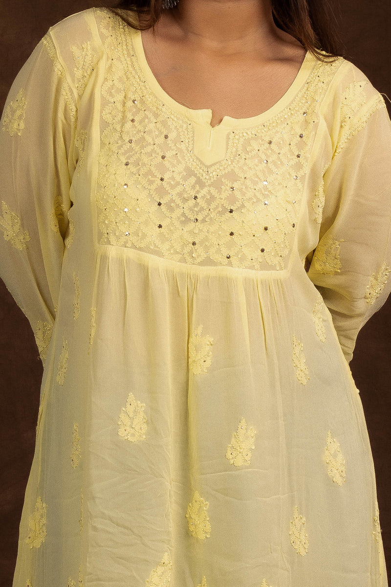 Alizeh Yellow Chikankari with Mukesh work Top Libaas e Lucknow