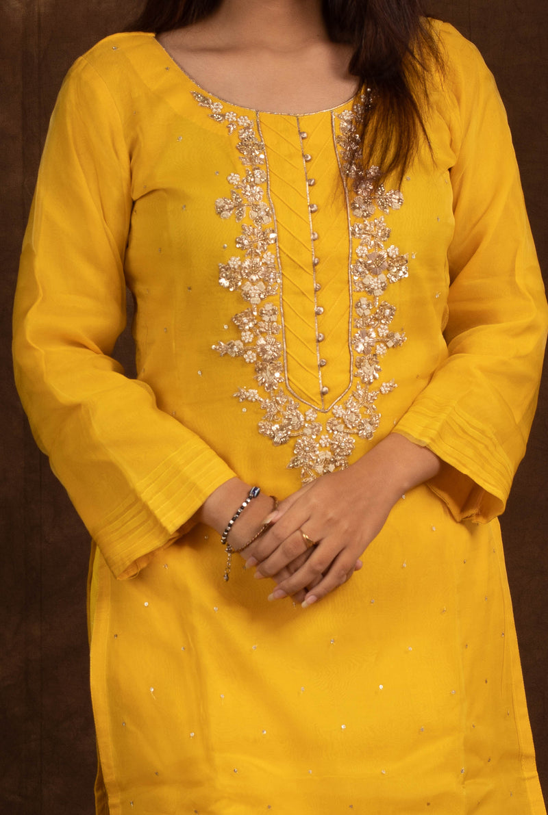 Indrani Yellow Embellished Suit Set Libaas e Lucknow