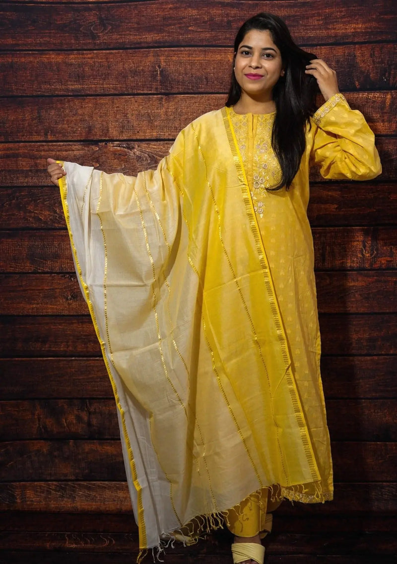 Saahiba Yellow Embroidered Suit Set Libaas e Lucknow