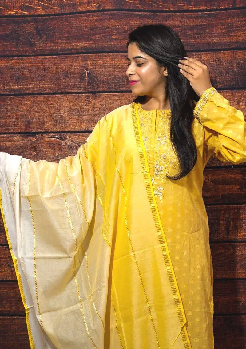 Saahiba Yellow Embroidered Suit Set Libaas e Lucknow