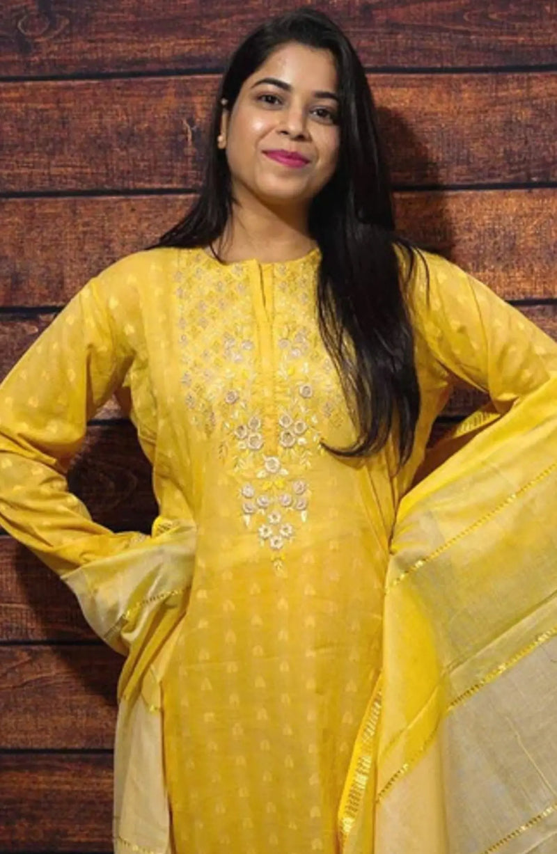 Saahiba Yellow Embroidered Suit Set Libaas e Lucknow