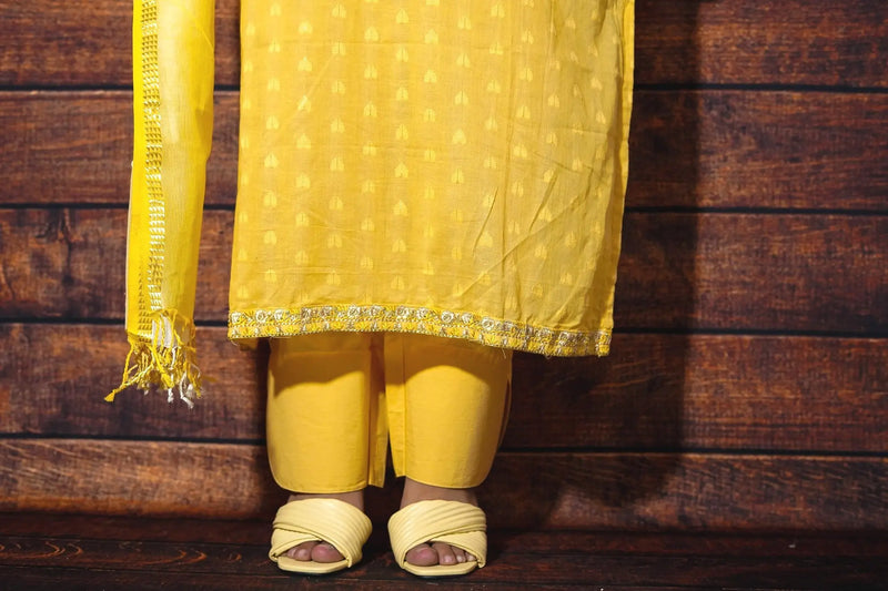 Saahiba Yellow Embroidered Suit Set Libaas e Lucknow