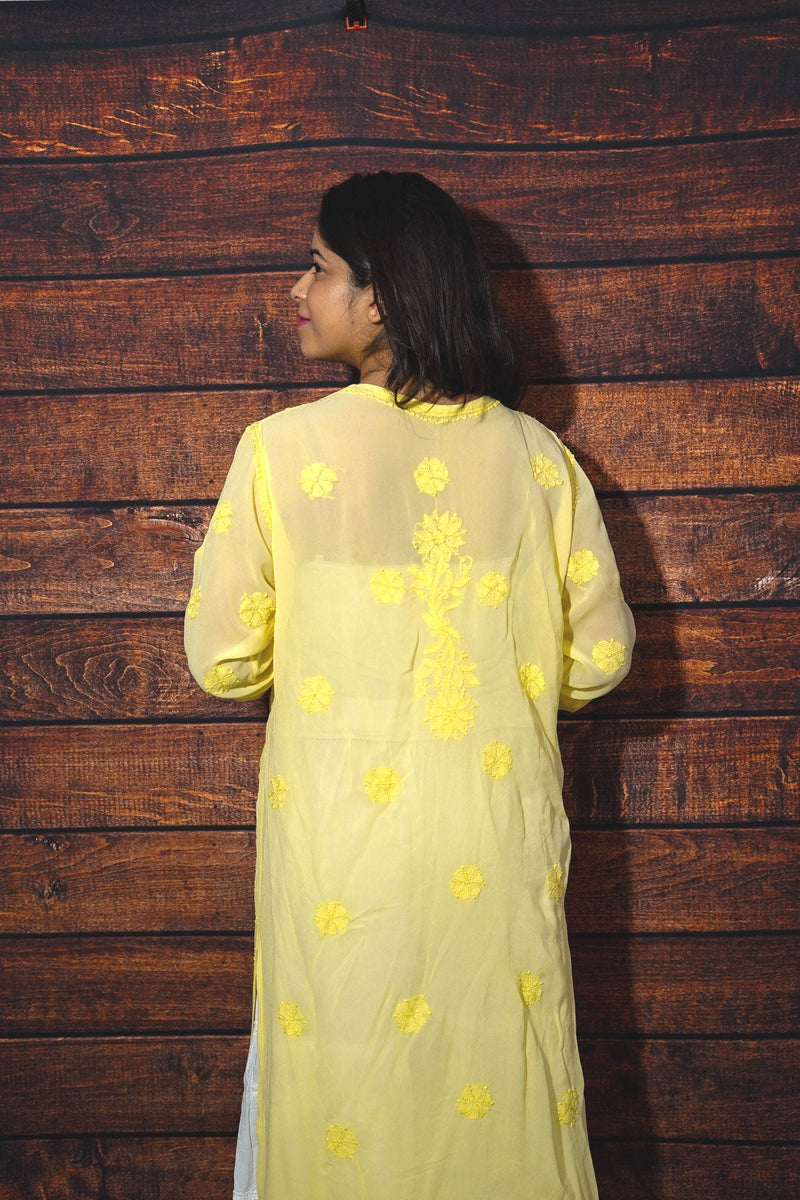 Gulzar Lime Yellow Chikankari Kurta Set Libaas e Lucknow