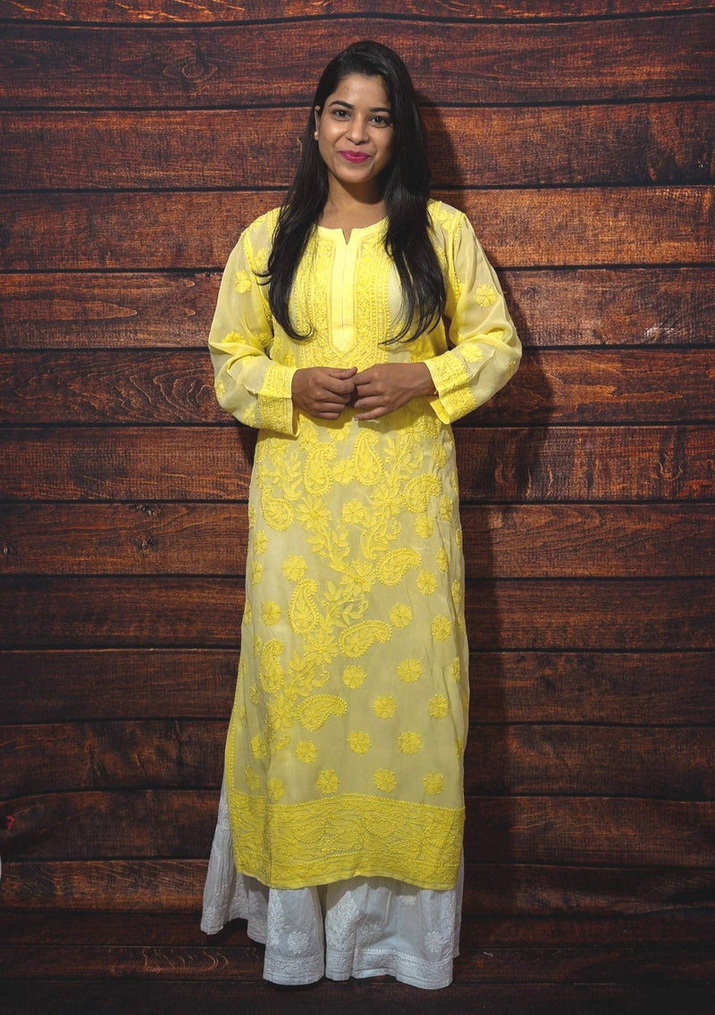 Gulzar Lime Yellow Chikankari Kurta Set Libaas e Lucknow