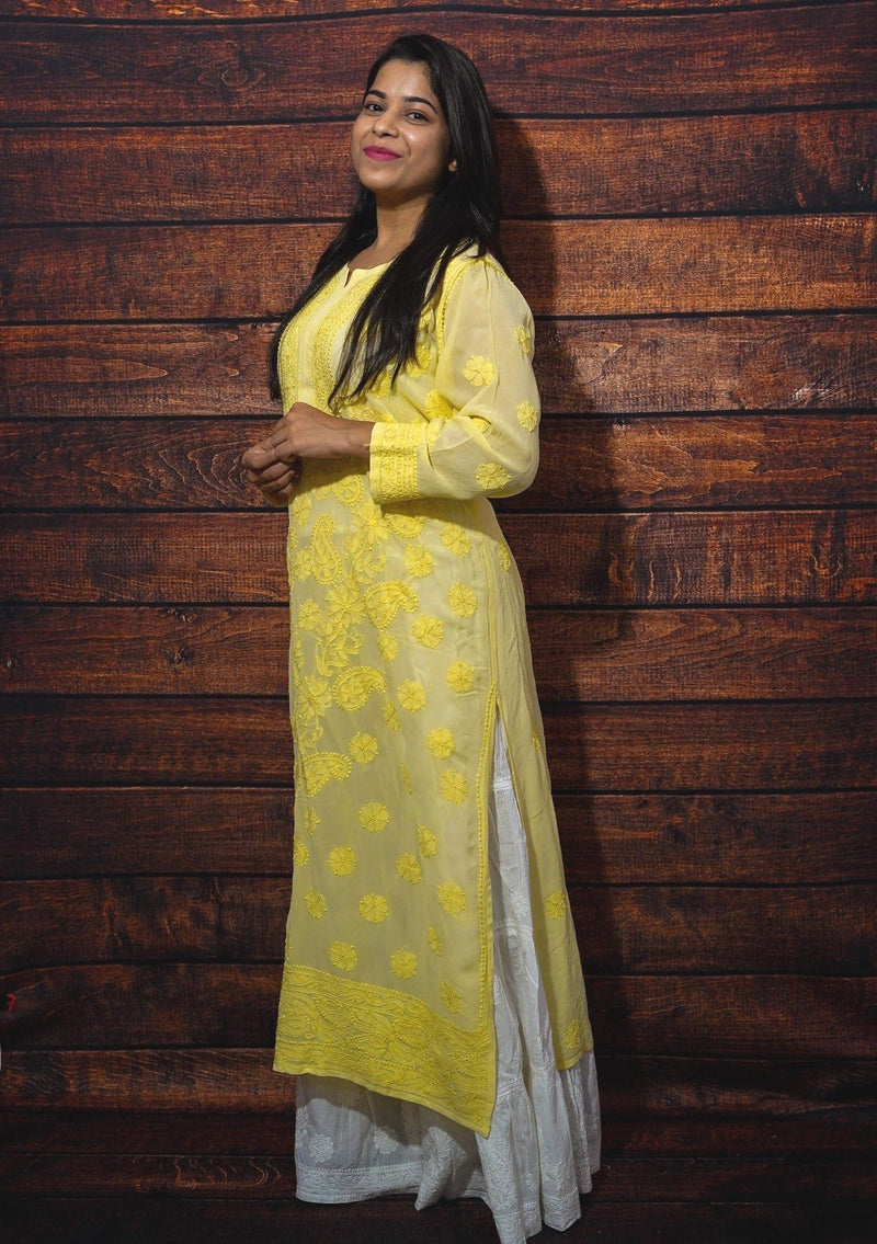 Gulzar Lime Yellow Chikankari Kurta Set Libaas e Lucknow