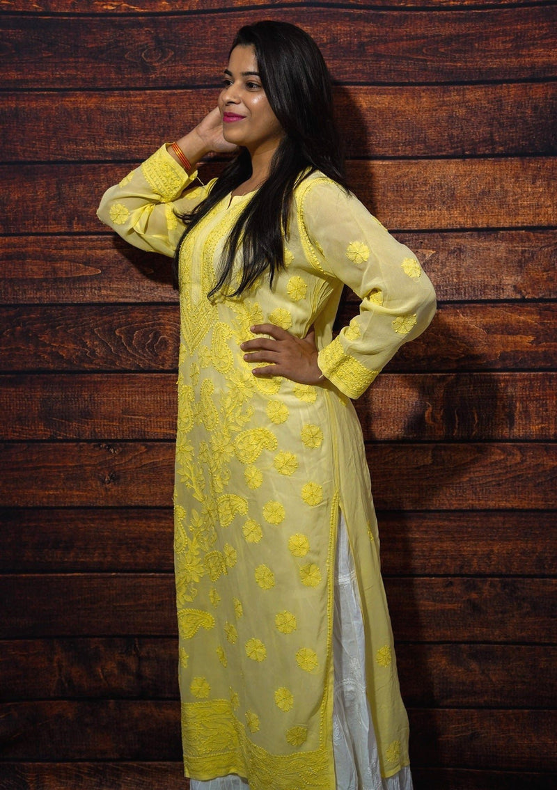 Gulzar Lime Yellow Chikankari Kurta Set Libaas e Lucknow