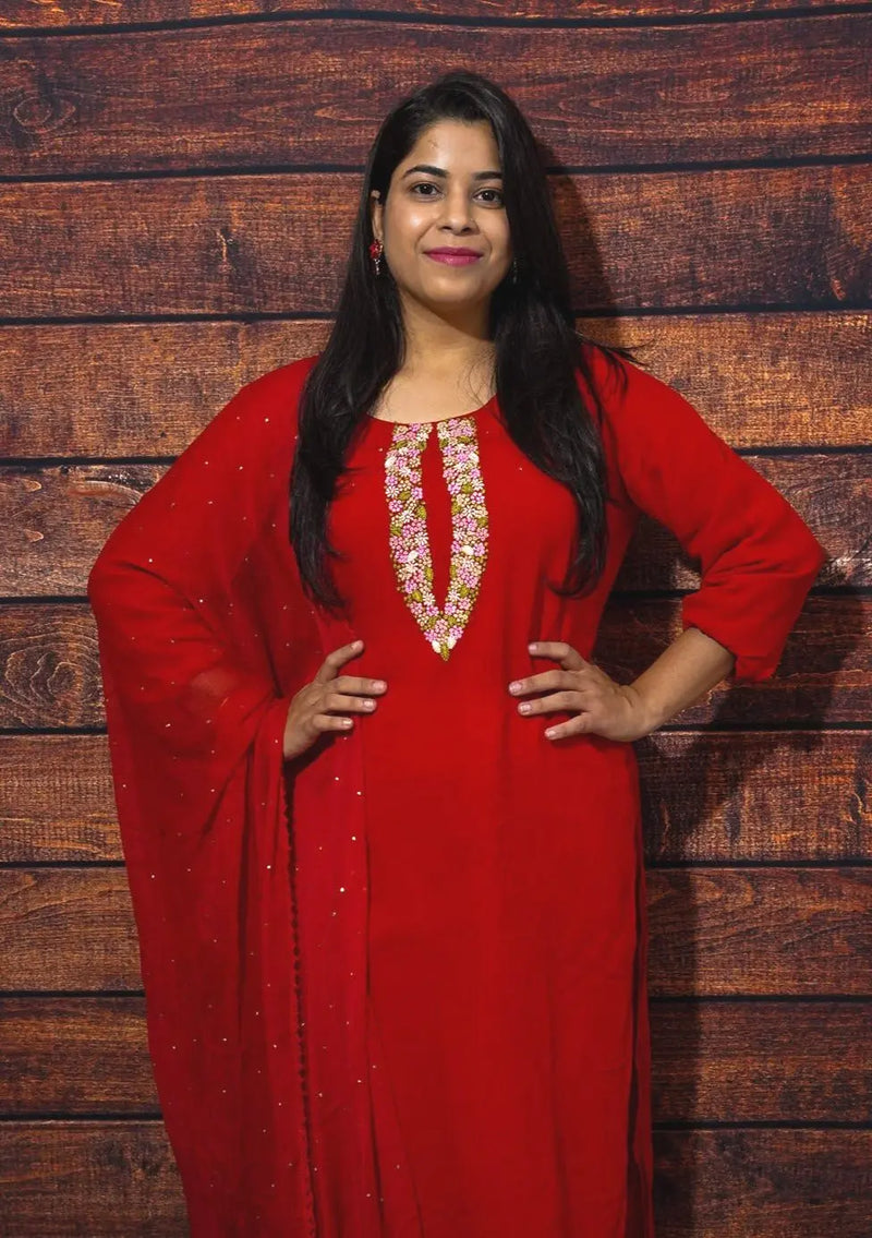 Gulaab Resham Red Kurta Set Libaas e Lucknow