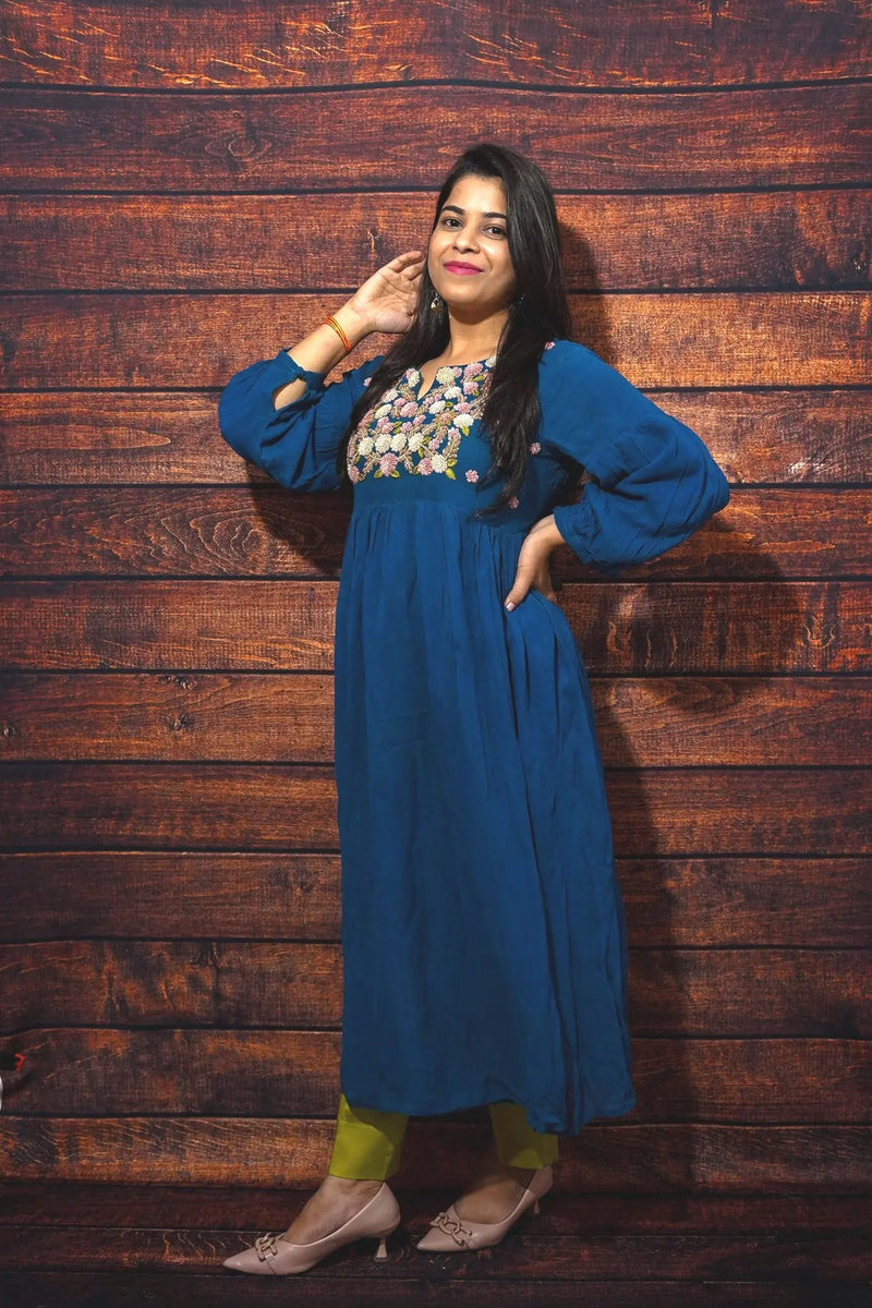 Blue Melody Contrast Embellished Suit Set Libaas e Lucknow