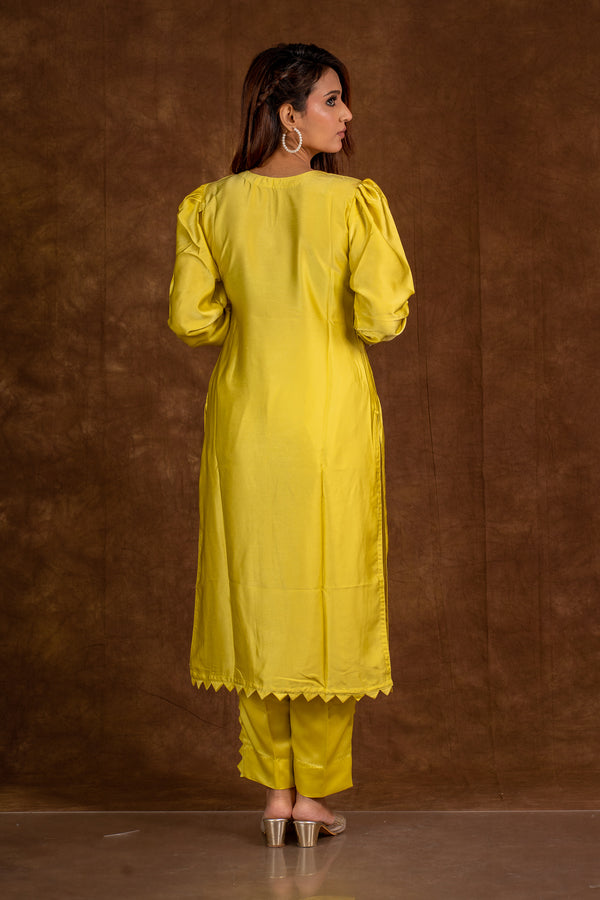 Ruhaaniyat Lime Yellow kurta set Libaas e Lucknow