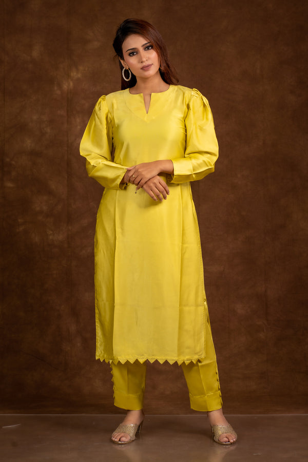 Ruhaaniyat Lime Yellow kurta set Libaas e Lucknow