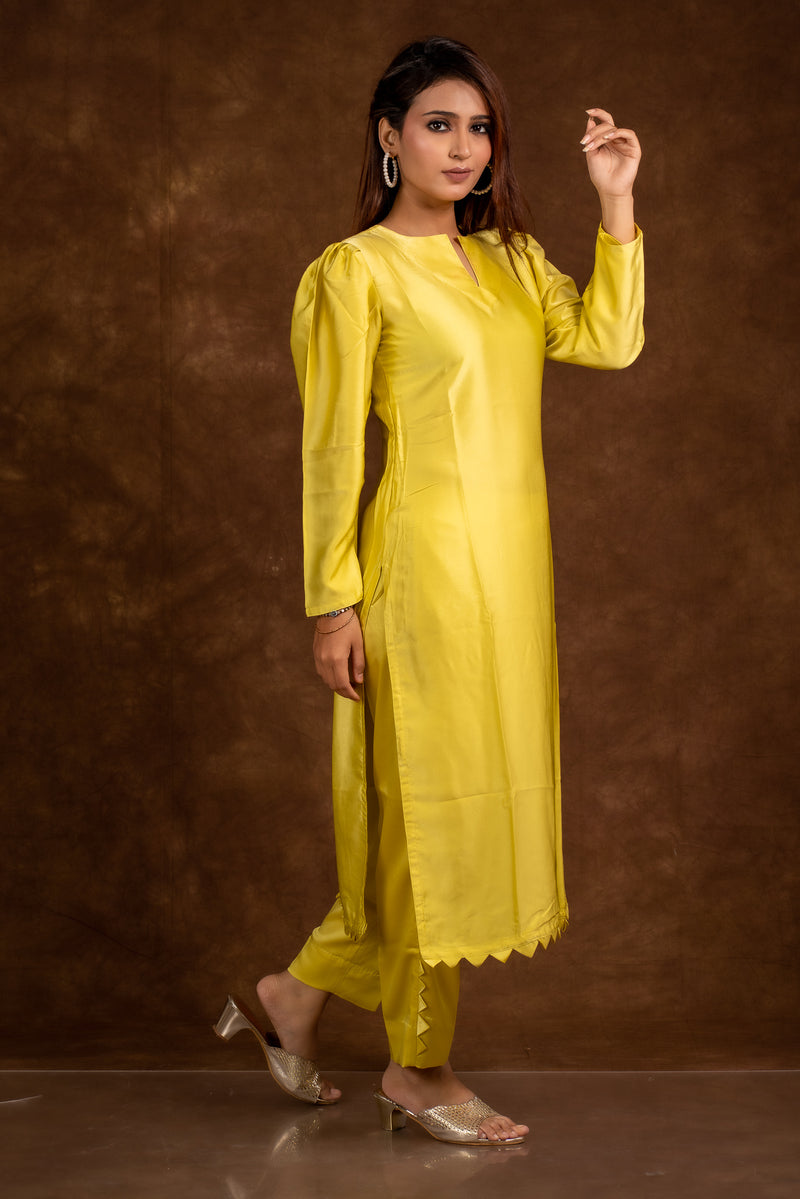 Ruhaaniyat Lime Yellow kurta set Libaas e Lucknow