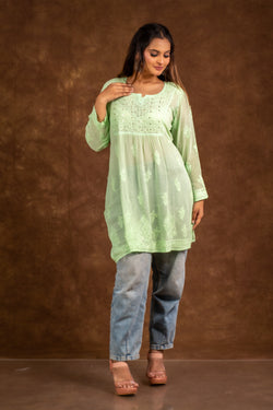 Alizeh Green Chikankari with Mukesh work Top Libaas e Lucknow