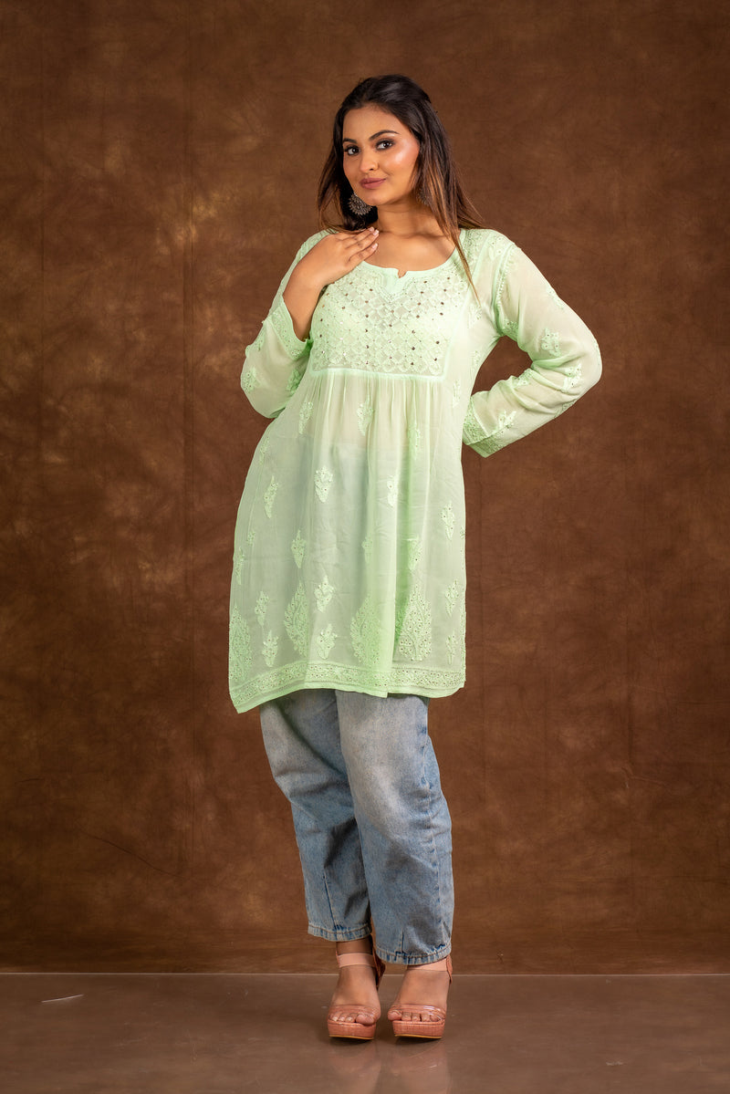 Alizeh Green Chikankari with Mukesh work Top Libaas e Lucknow