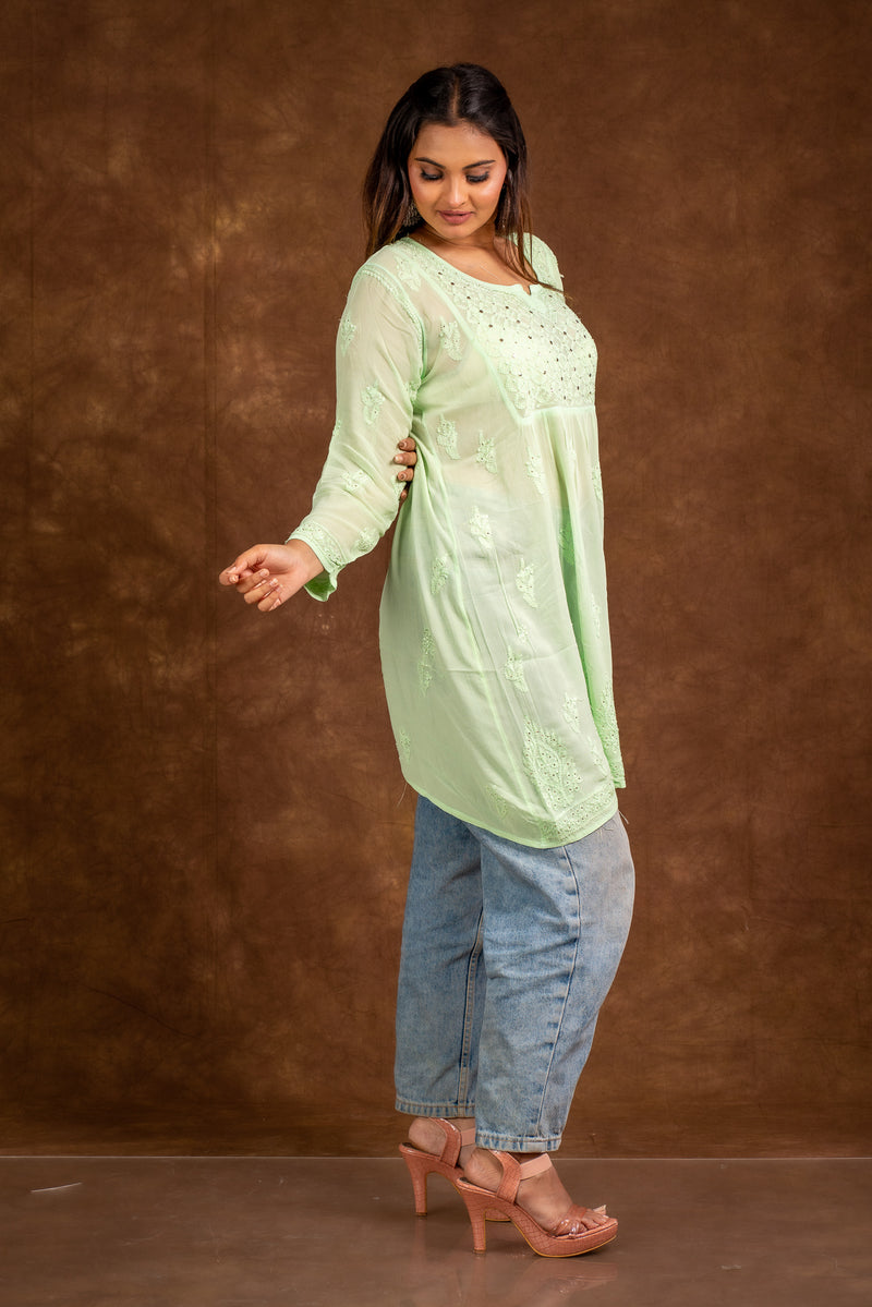 Alizeh Green Chikankari with Mukesh work Top Libaas e Lucknow