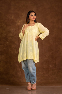 Alizeh Yellow Chikankari with Mukesh work Top Libaas e Lucknow