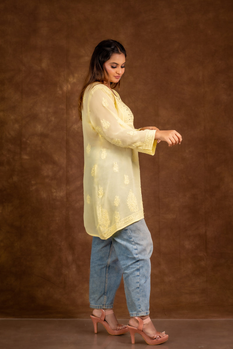 Alizeh Yellow Chikankari with Mukesh work Top Libaas e Lucknow