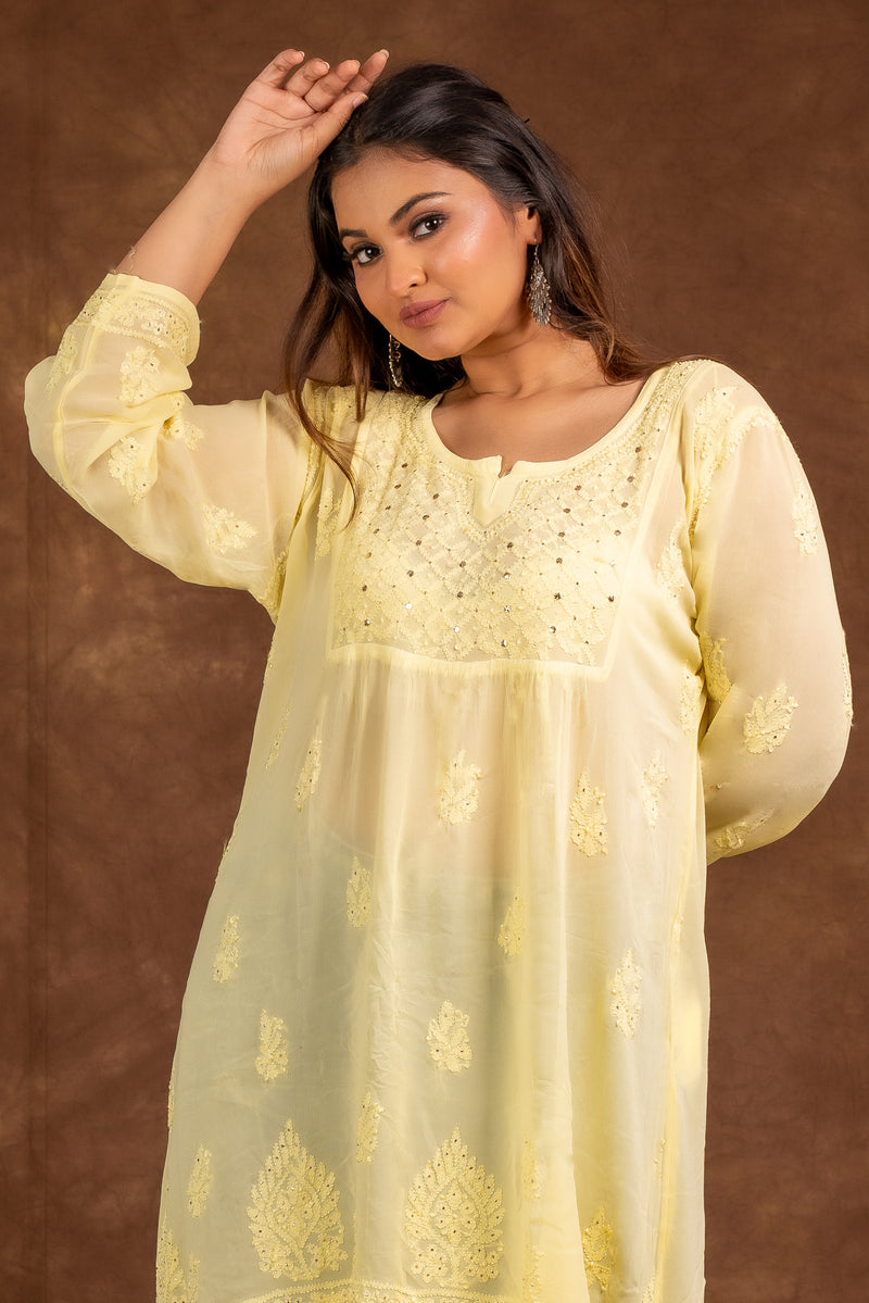 Alizeh Yellow Chikankari with Mukesh work Top Libaas e Lucknow