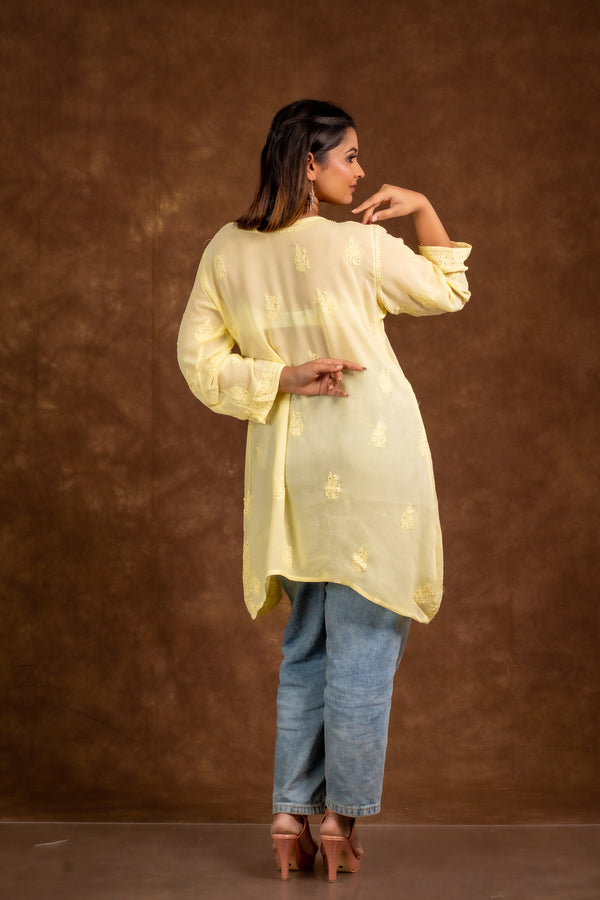 Alizeh Yellow Chikankari with Mukesh work Top Libaas e Lucknow