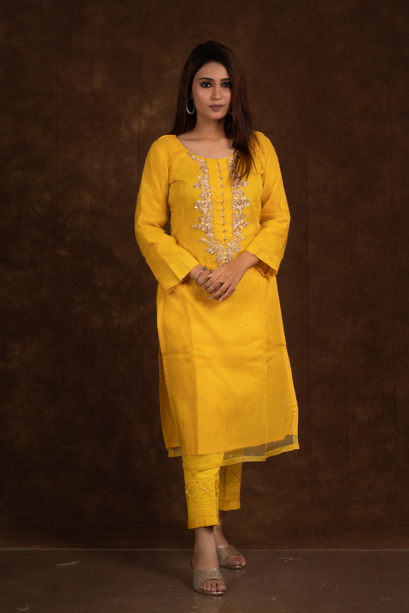 Indrani Yellow Embellished Suit Set Libaas e Lucknow