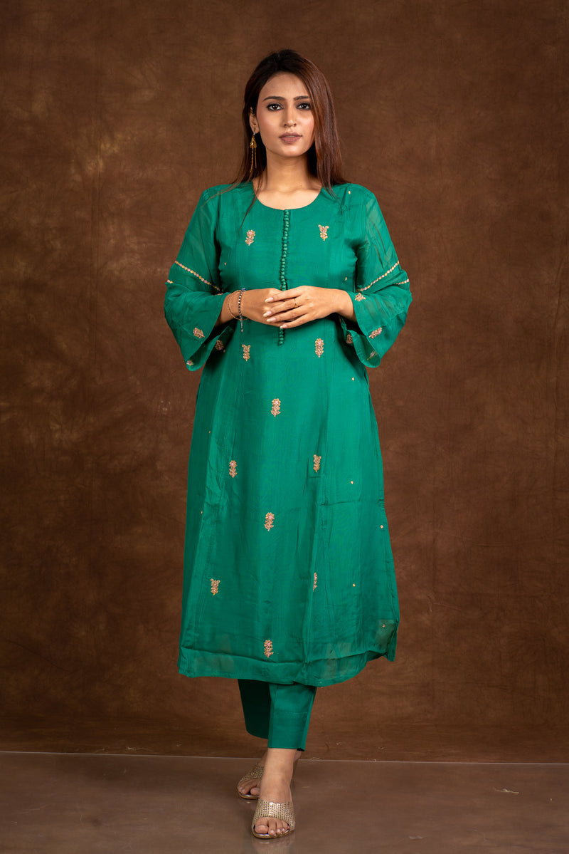 Rubab Green Booti Suit Set Libaas e Lucknow