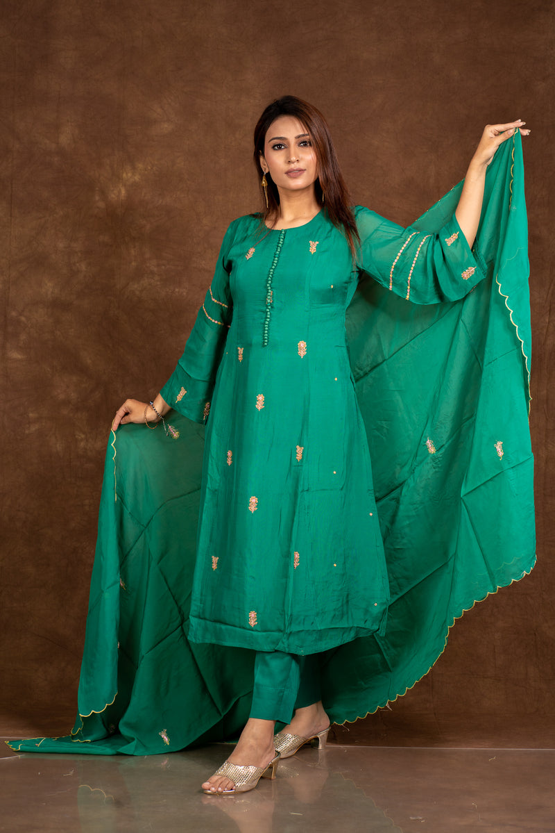 Rubab Green Booti Suit Set Libaas e Lucknow