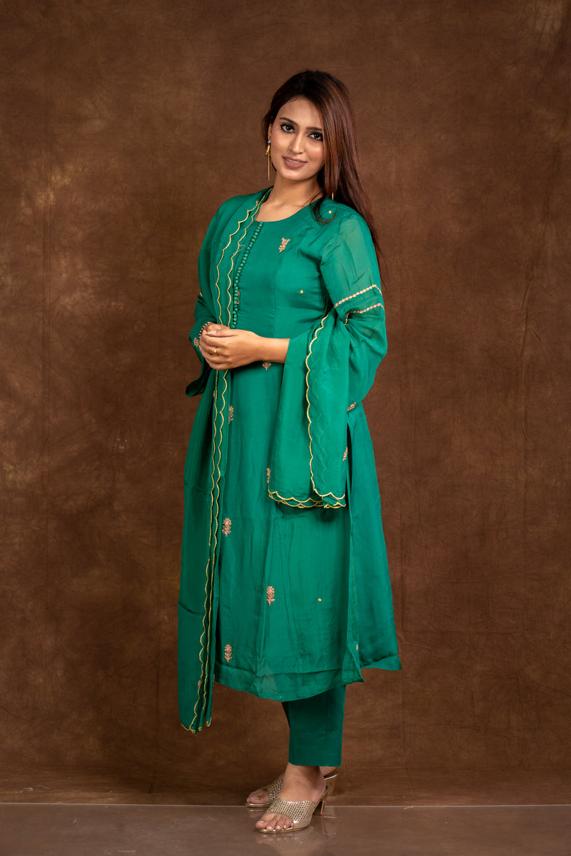 Rubab Green Booti Suit Set Libaas e Lucknow