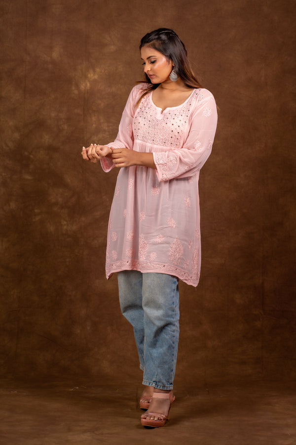 Alizeh Pink Chikankari with Mukesh work Top Libaas e Lucknow