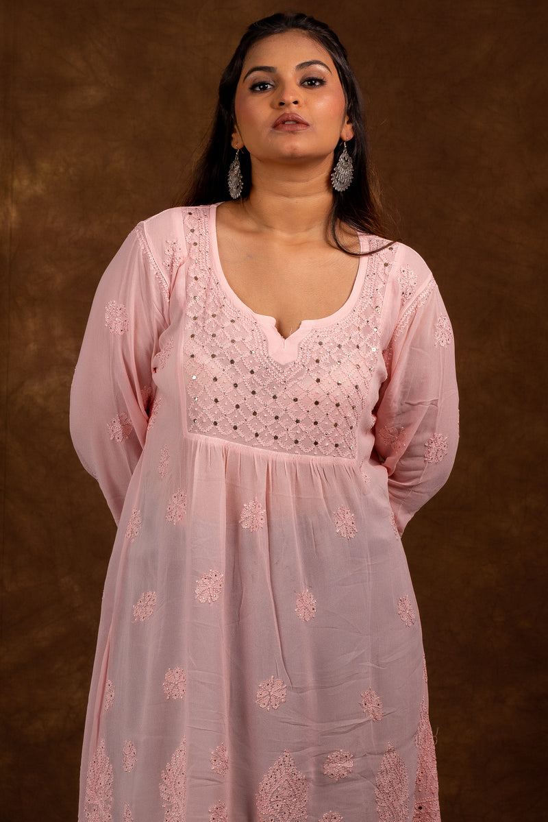 Alizeh Pink Chikankari with Mukesh work Top Libaas e Lucknow