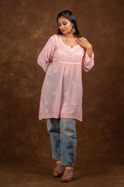 Alizeh Pink Chikankari with Mukesh work Top Libaas e Lucknow