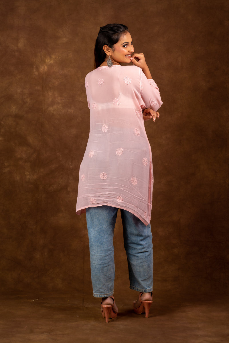 Alizeh Pink Chikankari with Mukesh work Top Libaas e Lucknow